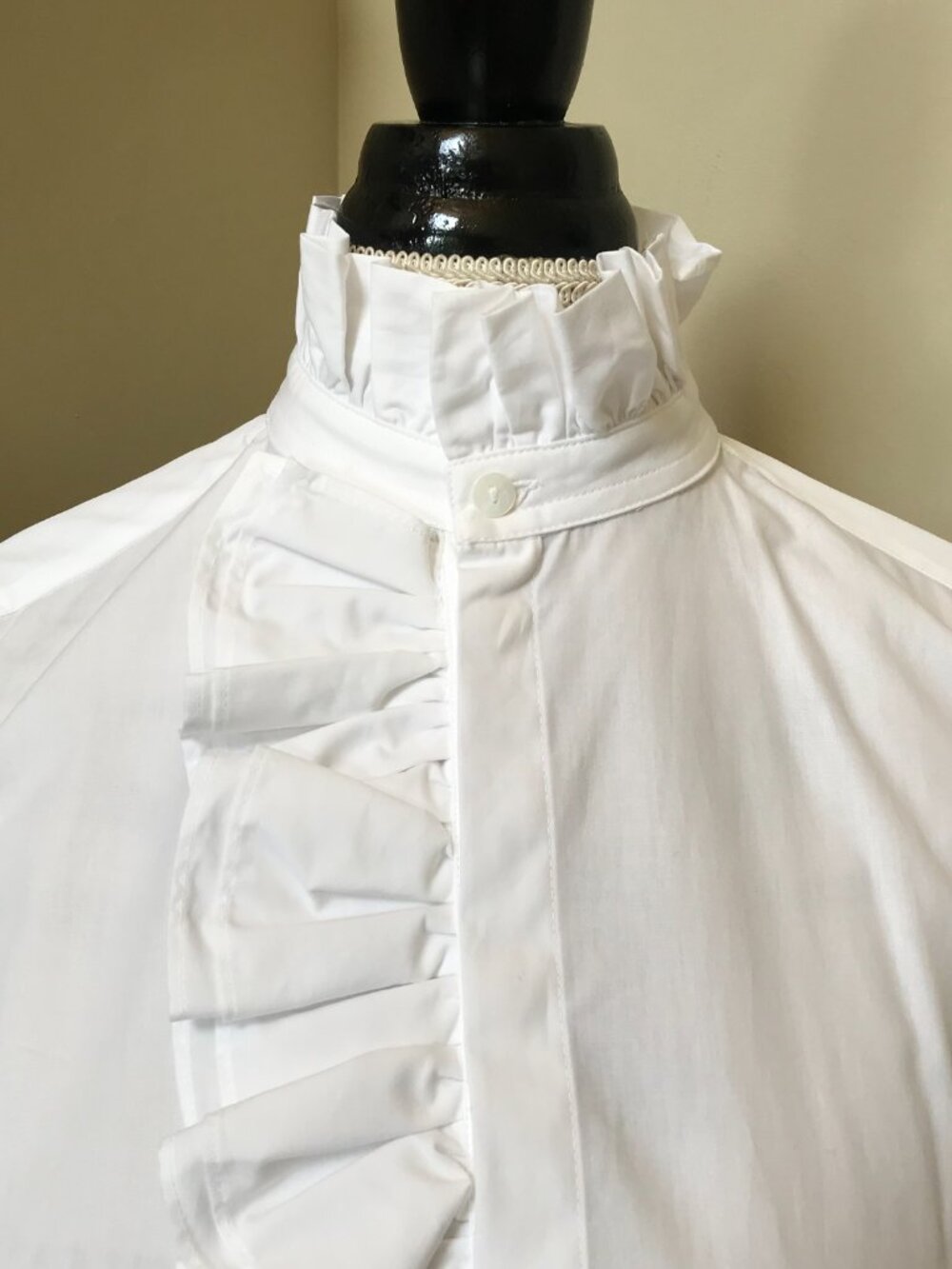NWT Zara Ruffle Front Blouse Shirt Top Womens Medium White Long Sleeve Cotton - Picture 4 of 11